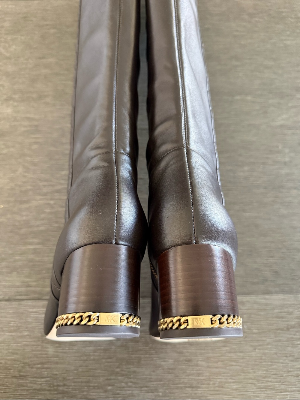 Michael Kors Sabrina Iconic MK Logo Chain Heel Tall Quilted Boots 8.5 - Picture 5 of 12